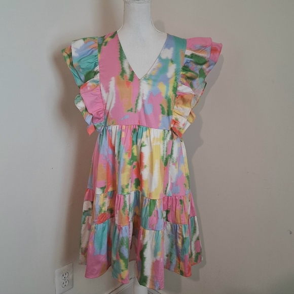 CROSBY by Mollie Burch Colorful Abstract Mini Cotyon Dress Size Medium - Picture 1 of 9